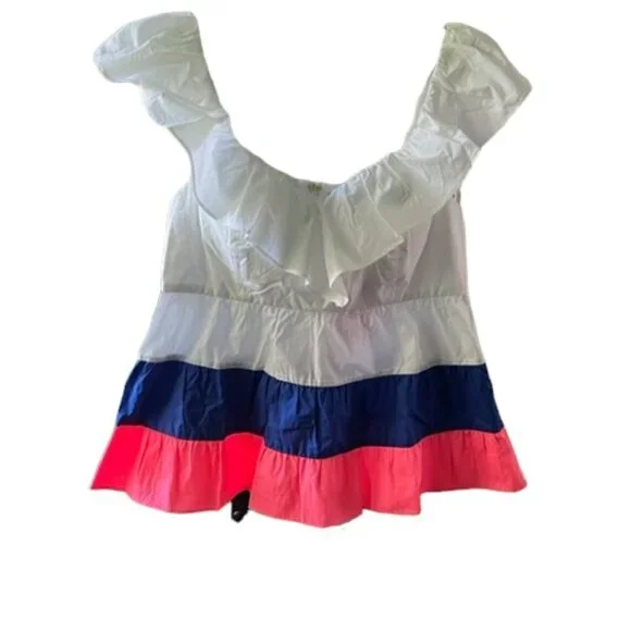 Lilly Pulitzer Emie Fit and Flare Babydoll Top Empire Waist Ruffle Neckline SZ 8 - Picture 3 of 13